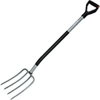 Fiskars Horca de jardín para suelos duros y pedregosos- 4 dientes- Longitud: 122 cm- acero al boro de alta calidad- Gris…